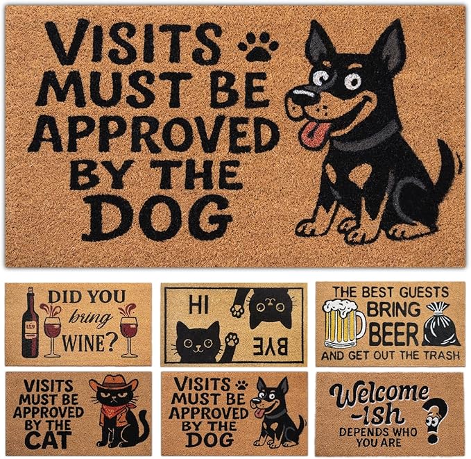 Coir Doormat Outdoor Entrance - Approved by The Dog - 17"x30" - Funny Door mats Outside - Welcome mat Funny - Indoor/Outdoor Doormat