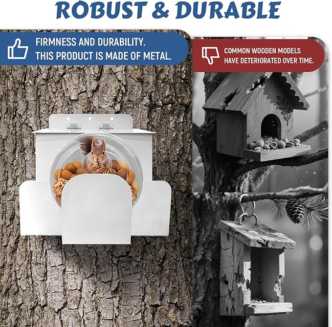 Metal Squirrel Feeder, Hanging Squirrel Feeders for Outside, Heavy-Duty Rust-Resistant Picnic Table with Anti-Bird Design - Fits Corn, Peanuts, Seeds - Stronger Than Wooden Feeders