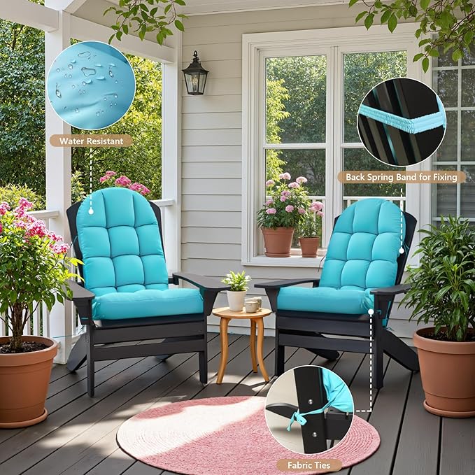 Adirondack Chair Cushion, Rocking Chair Cushions, High Back Patio Cushions, Thickened Weather Resistant Patio Cushion with 6 Ties, Non Slip Fade & Waterproof