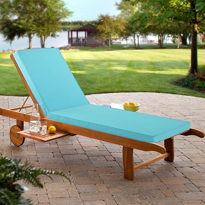 Chaise Lounge Cushion for Outdoor Furniture, Waterproof Fade and Tear Resistant Lounge Deck Chair Cushions for Patio Lawn Pool Resort Hotel, 80x26x3 Inch, Light Blue