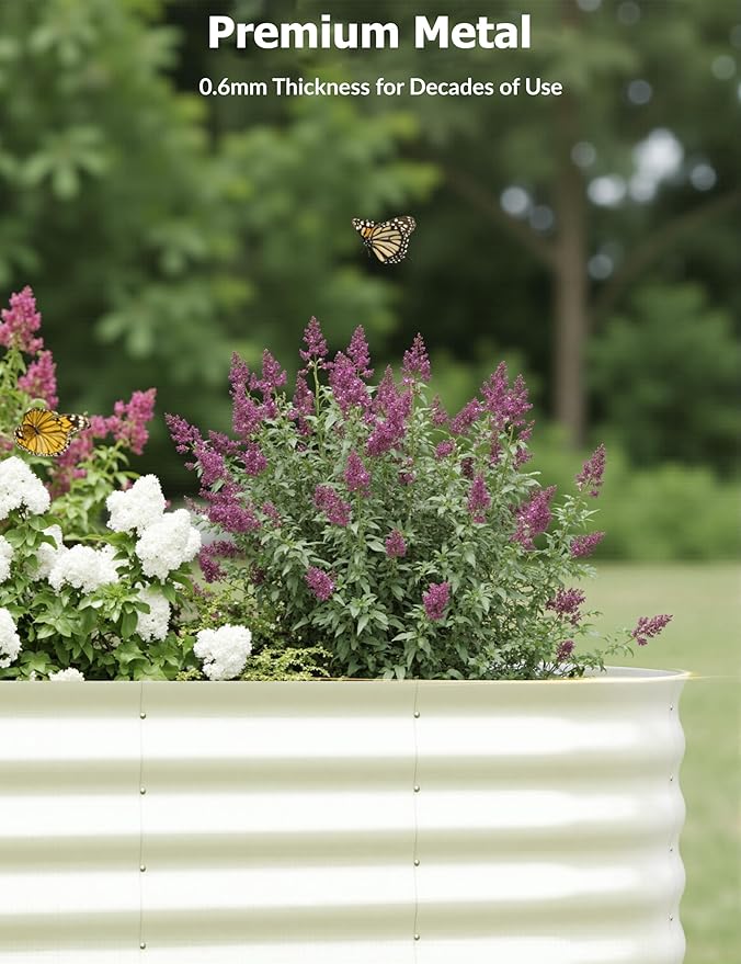 IDEAHOUSE 2-Pack Raised Garden Bed - Heavy-Duty Galvanized Steel Outdoor Planter Box for Vegetables, Flowers & Herbs - Rust-Resistant, Easy-Assembly Garden Box, Beige/Green