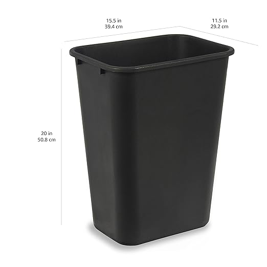 Amazon Basics Rectangular Commercial Office Wastebasket, Easy to Clean, Space-Saving, 10 Gallon, Black