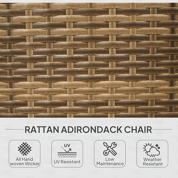 Outsunny Patio Wicker Adirondack Chair, Outdoor All-Weather Rattan Fire Pit Chair with Soft Cushions, Tall Curved Backrest and Comfortable Armrests for Deck or Garden, Dark Blue