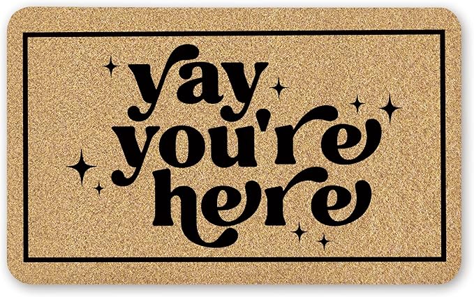 Funny Coir Door Mat, Yay You're Here Doormat for Front Door Indoor Outdoor Porch Entrance Entryway, Funny Welcome Mat Outside, 17x30 Inches