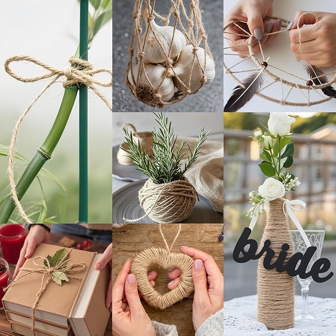 5 PCS Twine String Bulk 3000 Feet Long, 2mm Thin Jute Twine for Crafts, Hemp Rope Wrapping, Packing Gardening, Crochet Knitting Macrame Decor, 600 Feet Each Roll