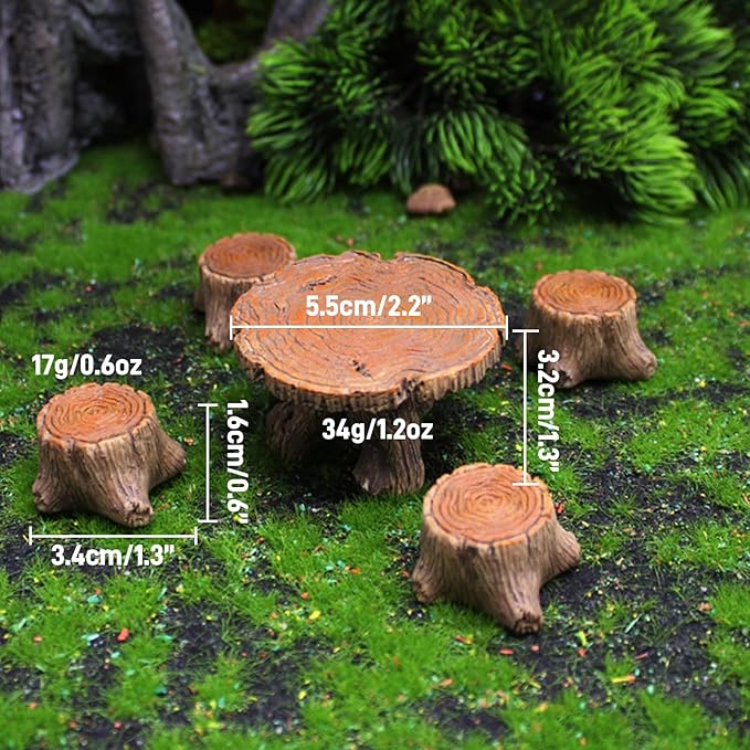 Fairy Garden Accessories, 35 Inch White Mini Fence & Outdoor Miniature Table and Chairs Set Resin Furniture Ornaments Kit Micro Landscape Decor for DIY Craft Gift Dollhouse Succulents Home Decoration