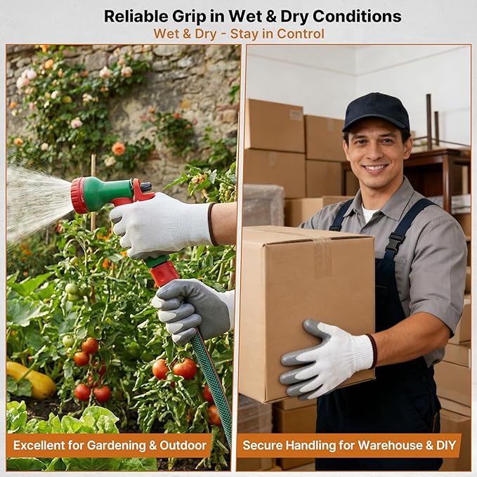 Discount Parts Direct Nitrile Coated Work Gloves for Men & Women – 3 Pairs, Lightweight Breathable 13-Gauge Nylon with Non-Slip Grip for Warehouse, Automotive, Gardening, Moving & DIY Tasks