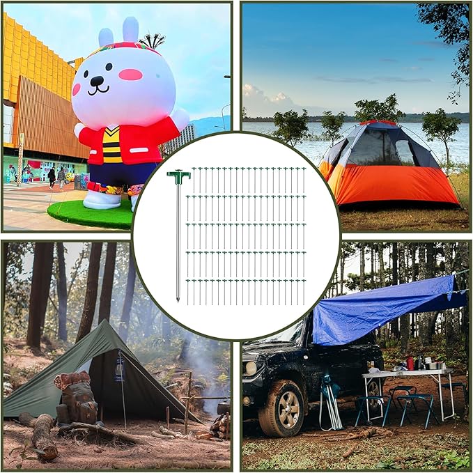 100 Pack Tent Stakes Heavy Duty 10 Inch Camping Stake Yard Stakes Metal Tent Pegs for Ground Stake Spikes for Camping Garden Yard (Green)