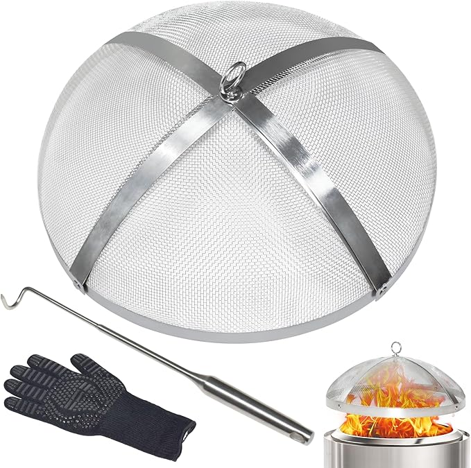 Fire Pit Spark Cover with Insulated Gloves, Compatible with Solo Stove Bonfire 19.5-Inch fire pits, an Easy-to-Lift, Foldable Stainless Steel Spark Cover acer