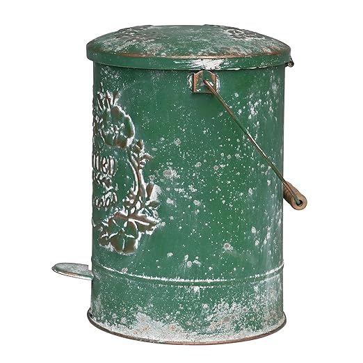 Z&Z ornamentorum Outdoor Small Trash Can with Lid Dog Poop Trash Can Outside for Kitchen Park Garden and Pedal Round Touchless Garbage with Flower and Bird Patterns (Green)
