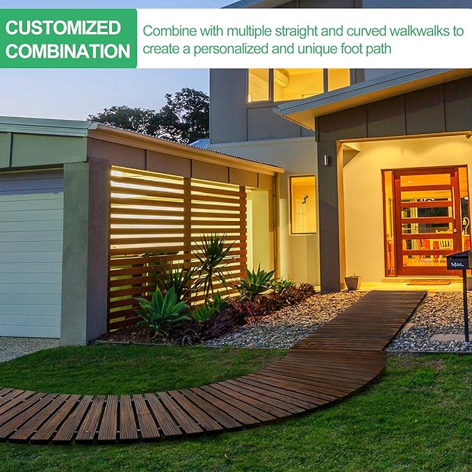 RELIANCER 6' Wooden Garden Pathway,Outdoor Roll Out Cedar Curved Walkway,Patio Path Decorative Garden Boardwalk Walkways,Weather-Resistant Roll Up Beach Wood Road Floor,Wedding Party Pathways