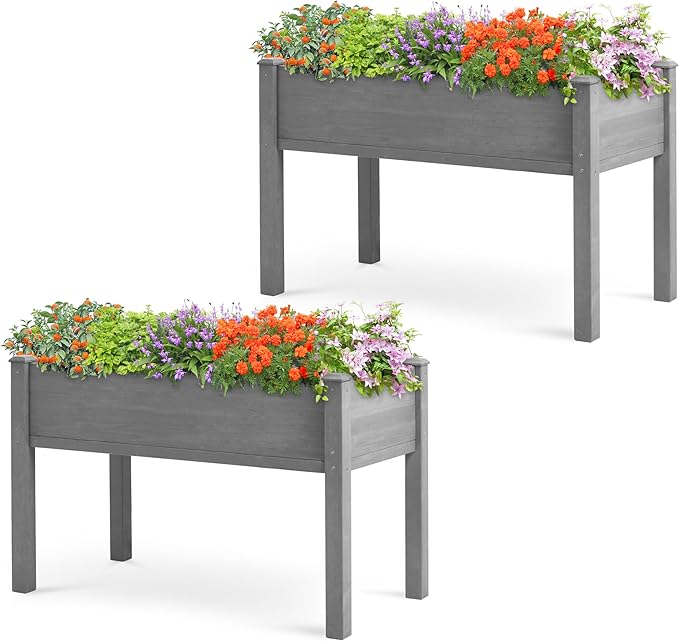 Raised Garden Bed with Legs (48x24x30''), Solid Wood Elevated Planter Box for Outdoor