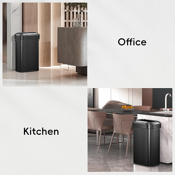 EKO Urban 16 Gallon/60 Liter Open Top Stainless Steel Slim Commercial Trash Can, Tall Kitchen Trash Bin, Heavy-Duty Commercial Grade Large Garbage Bin for Home, Office, Hotel, Restaurant, Matte Black
