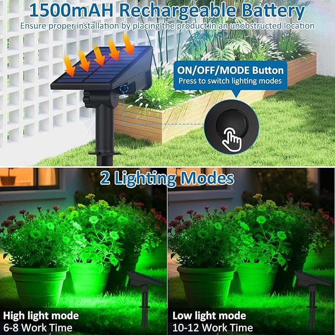 T-SUNUS Green Solar Spot Lights Outdoor Christmas Waterproof IP65 Landscape Spotlights 2 Modes Dusk to Dawn for Tree Pond Patio Garage St. Patrick's Day Statue Graveyard Garden Flag Halloween 4 Pack
