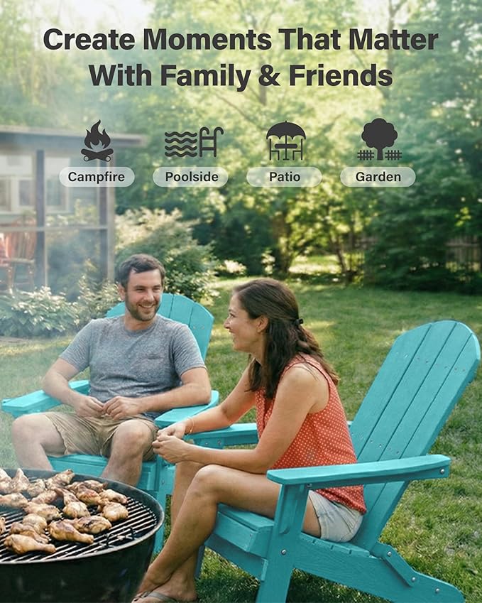 YEFU Adirondack Chair, Oversized Plastic Adirondack Chair Folding Outdoor Chairs with Cup Holder, Lawn Chair with Weather Resistant for Outside Deck Lawn Garden, Weight Capacity Up to 400 Lbs –Aruba