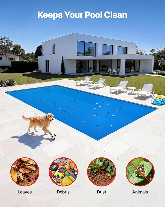VEVOR Solar Pool Cover, 36 x 18 ft Rectangle Pool Bubble Cover, 8 Mil Pools Solar Blanket with Bubble & PE Material, Daytime Heat Absorption, Nighttime Heat Retention, Heat Retaining Solars Covers