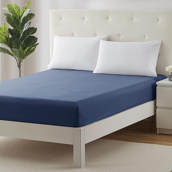 Clara Clark Fitted Sheet Twin Size, Super Soft Twin Fitted Sheet Only Fits up to 16 Inch Mattress - Wrinkle, Fade, Stain Resistant Twin Size Fitted Sheet - Navy Blue Fitted Sheet