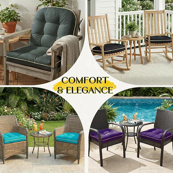 Outdoor Chair Cushions Set of 2, Outdoor Cushions for Patio Furniture and Wicker Chair, Memory Foam Patio Seat Cushion Pads with Ties, 19 x 19 Inch (Teal)
