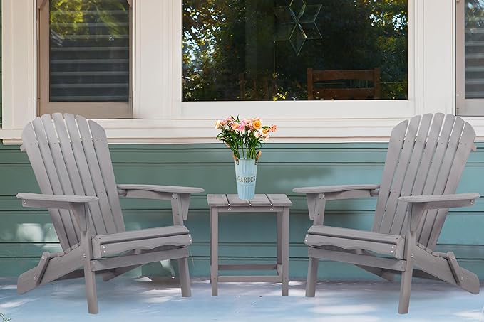 SoliWood Outdoor Wooden Folding Adirondack Chair Set of 4 with Pre-Assembled BackRest, Wood Patio Chair for Garden Backyard Porch Pool Deck Firepit