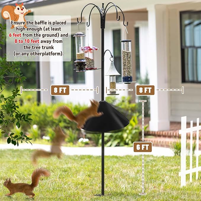 Squirrel Baffle for Bird Feeder Pole，Outside Pole Mount Stopper & Bird House Guard for Outdoor Shepherd’s Hook and Anti Raccoon Poles, 14 Inch