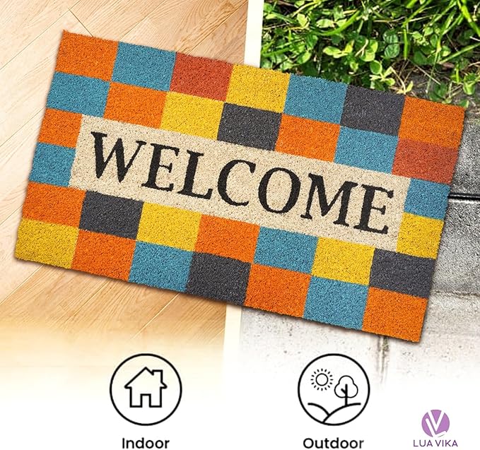 Coir Door mats Outdoor - Modern Welcome - Welcome mats for Front Door - Coir Doormat Outdoor Entrance - 16''x27.5''