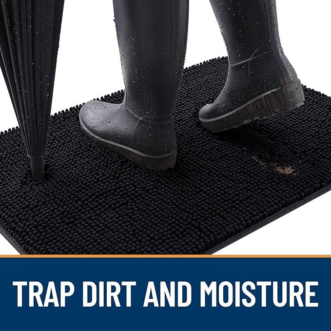 OLANLY Dog Door Mat for Muddy Paws 50x30, Absorbs Moisture and Dirt, Absorbent Non-Slip Washable Doormat, Quick Dry Chenille Mud Mat for Dogs, Entry Indoor Entryway Carpet for Inside Floor, Black