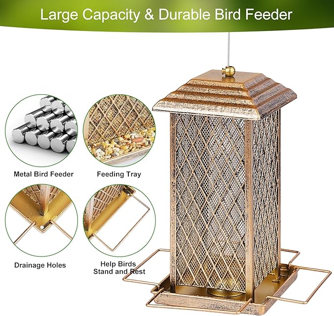 Bird Feeder for Outdoor, Heavy Duty Metal Wild Bird Feeders for Outside Hanging, Retro Lantern Shape Birdfeeder