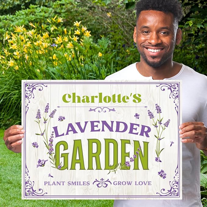 Custom Lavender Garden Sign, Personalized Name for Flower Garden, and Backyard Décor Sign, 18x24 Inches, Rust Free .063 Aluminum, Fade Resistant, Made in USA by Sigo Signs