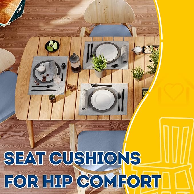 AAAAAcessories D-Shaped Chair Cushions, 2" Thick Dining Chair Pads with Ties and Removable, Machine-Washable Cover, 17" x 16", Light Blue