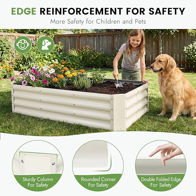 INNO STAGE 2Pcs Galvanized Raised Garden Bed Kit, 4x2x1FT Metal Raised Garden Beds for Vegetables, Rust-Resistant & Easy Assembly, Outdoor Raised Beds for Gardening, Flowers, Herbs (White)