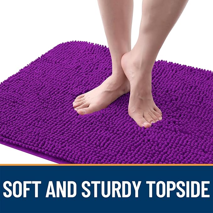 OLANLY Dog Door Mat for Muddy Paws 47x17, Absorbs Moisture and Dirt, Absorbent Non-Slip Washable Doormat, Quick Dry Chenille Mud Mat for Dogs, Entry Indoor Entryway Carpet for Inside Floor, Purple