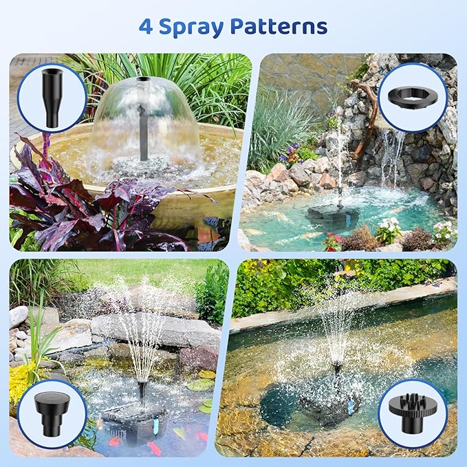 Antfraer 12W Solar Fountain Pump & Pond Filter Kit – Integrated Filtration System with 4 Nozzles, 6.6FT PVC Tubing Pond Filter for Outdoor Ponds, Gardens, Waterfalls, Fountains