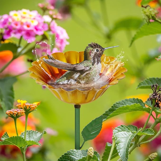 Large Bee Watering Station, 4 Pack Small Bird Bath for Outside, Metal Butterfly Feeders Bowl with 5.32'' Flower Design Bee Bath for Garden Decor