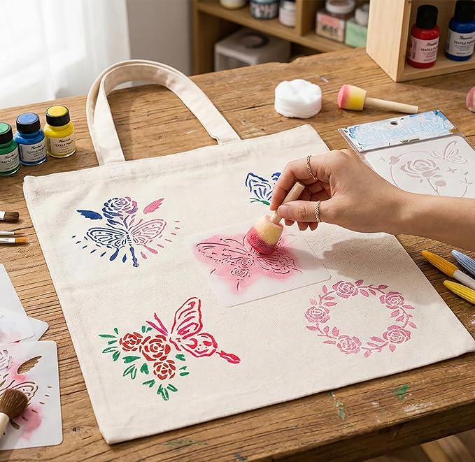 Garden Butterfly Theme Pattern Stencils Templates, Garden Butterfly Flower 24Pcs Designs Stencils for DIY Baking Cookies, Crafts, Wall, Canvas, Paper, Fabric, Manuscript, Cards Decorating Tools