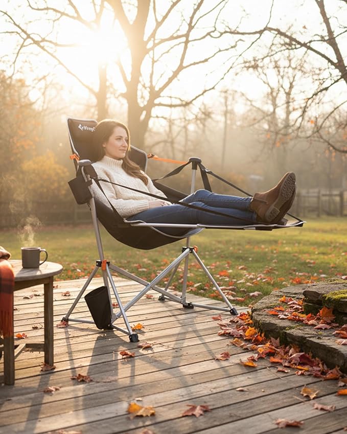 KingCamp Hammock Chair with Footrest, Swinging Portable Folding Camping Chairs for Adults MAX 400lbs Heavy Duty Foldable Oversized Rocker with Cup Holder Pillow for Outdoor Beach Patio Sport Lawn