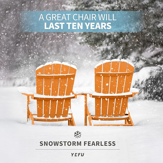 YEFU Adirondack Chairs Set of 8: Plastic Adirondack Chairs - Patio Chairs with Wood Texture - Outdoor Chair HIPS - Lawn Fire Pit Deck Porch Garden Chairs for Adults(Tangerine)