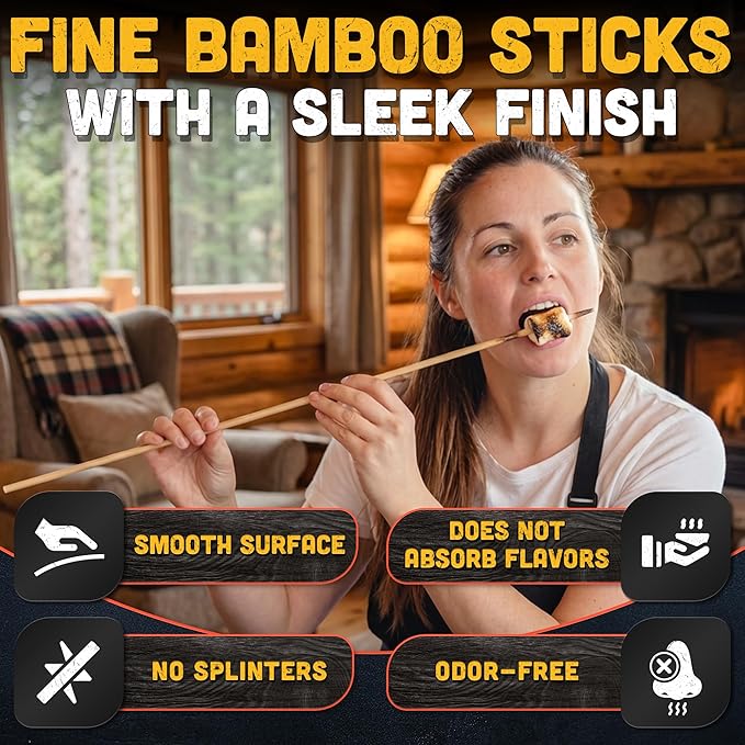50 Pcs Smore Sticks for Fire Pit Extra Long - Thick 36 Inch Long Smores Sticks for Fire Pit, Suitable for Crafts & Flower Bouquets - 5mm Thick Bamboo Skewers for Smores, Meat, Kabobs, Hot Dogs, Fruits