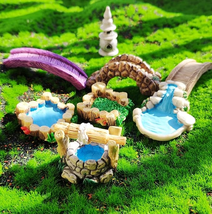Mini Fairy Garden Accessories Kit, Micro Landscape Decoration Pond Bridge Ornaments, Miniature Figurines for Potted Plant Bonsai Terrarium Decor Little Plank Bridge (Purple)