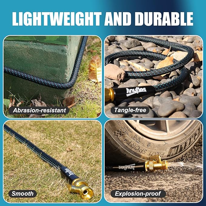 Garden Hose 25FT, Lightweight 3-Layer PVC Flexible Water Hose, No Kink, Leak-Resistant, High-Pressure with Metal Fittings, Durable for Outdoor, Gardening, Washing Cars, Easy to Store