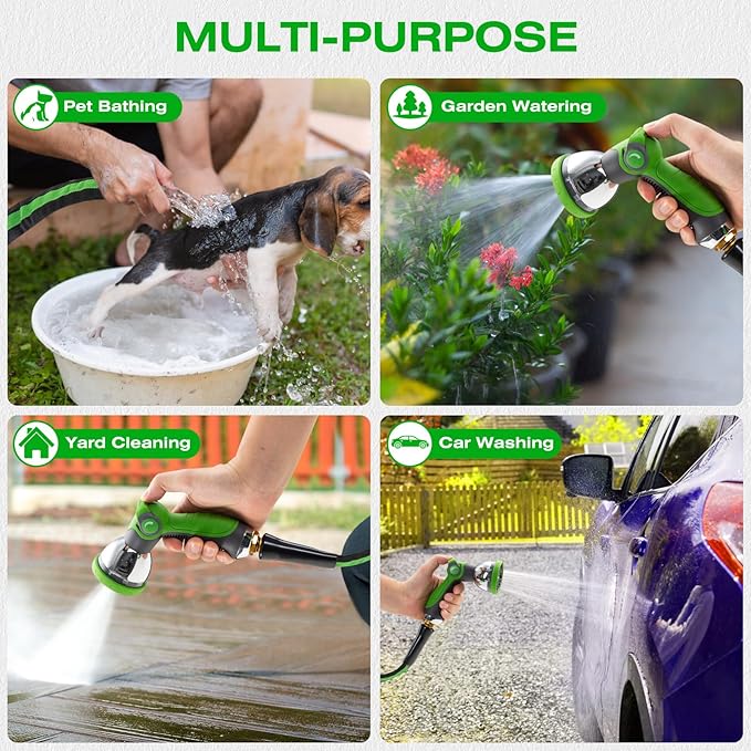 100FT Lightweight Super Flexible Garden Hose - Kink-Free, Non-Expanding, Easy Storage for Yard Lawn Outdoor Use (Black-Green)