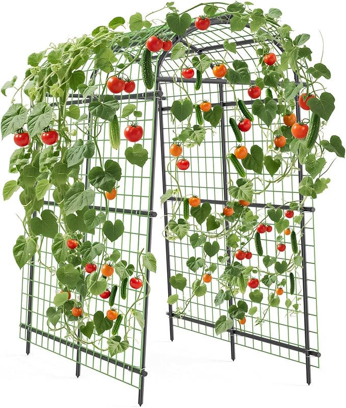Adjustable Garden Arch Trellis, 7.5FT Metal Arbor with Climbing Net, 35"–45" Wide Weather-Resistant Pergola for Vines, Roses, Vegetables & Flowers, Sturdy Steel Frame, Easy No-Tool Assembly