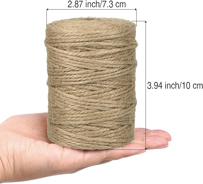 Jute Twine 3mm 656 Feet Long Natural Jute Twine String for Garden, Crafts, Plant Tying, Gift Packing, DIY Projects(2Rolls, 328Feet/Roll)