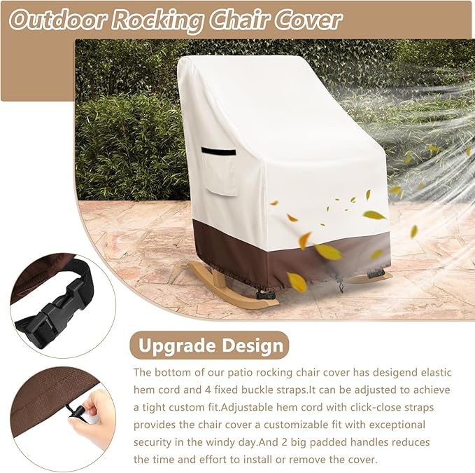 Rocking Chair Cover 600D Heavy Duty Waterproof - Patio Furniture Covers for Outdoor Rocking Chairs - All Weather Protection 27x34x45 Inches Beige