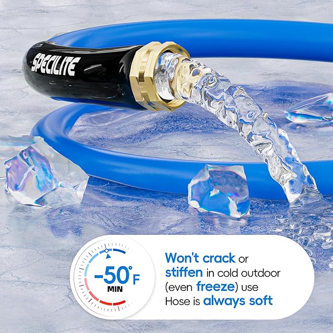 SPECILITE Female to Female Hot/Cold Garden Water Hose 3 ft x 5/8 Inch for Hose Reel, -50℉To 190℉, Heavy Duty, Flexible, Burst 605 Psi, Rubber Extension Pipe with 3/4" Brass Fittings