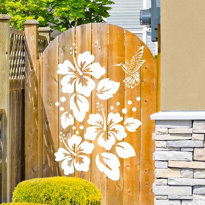 Large Flower Stencils for Wood Fence Hibiscus Stencil for Painting on Walls Furniture Fabrics DIY Decor