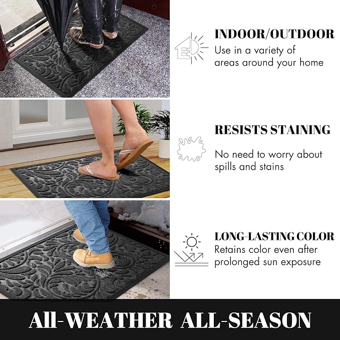 Yimobra Front Door Mat Outside Entrance 29.5x17, Waterproof Sturdy Retro Outdoor Mat, Heavy Duty Non-Slip Doormat for Garage Patio Entryway Indoor, Easy Clean, Grey