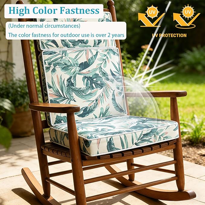 2 Pieces High Back Patio Chair Cushions, Fade Resistant Outdoor Rocking Chair Cushions, Office Chair Back Support Cushion (Floral Pattern, Seat (21''x21''x3'')+Backrest (21''x28''x3''))