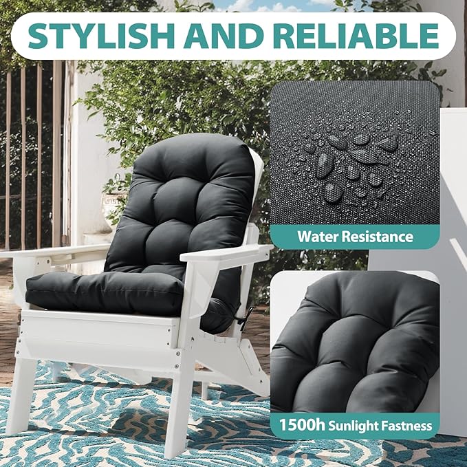 Adirondack Chair Cushion, High Back Patio Cushions with Adjustable Ties, 48.8 x 20.4 x 4.3, Waterproof Tufted Pillow, Fade Resistant Seat Rocking Chair Cushion for Indoor/Outdoor, Dark Gray,2