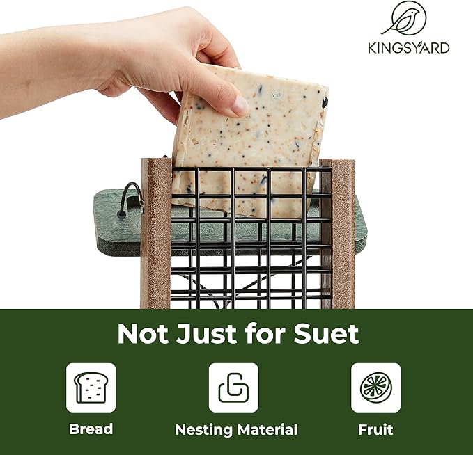 Kingsyard Recycled Plastic Suet Feeder, Tail Prop Suet Feeder for Outside Hanging, Sturdy & Durable, Great for Woodpecker & Clinging Birds, Green
