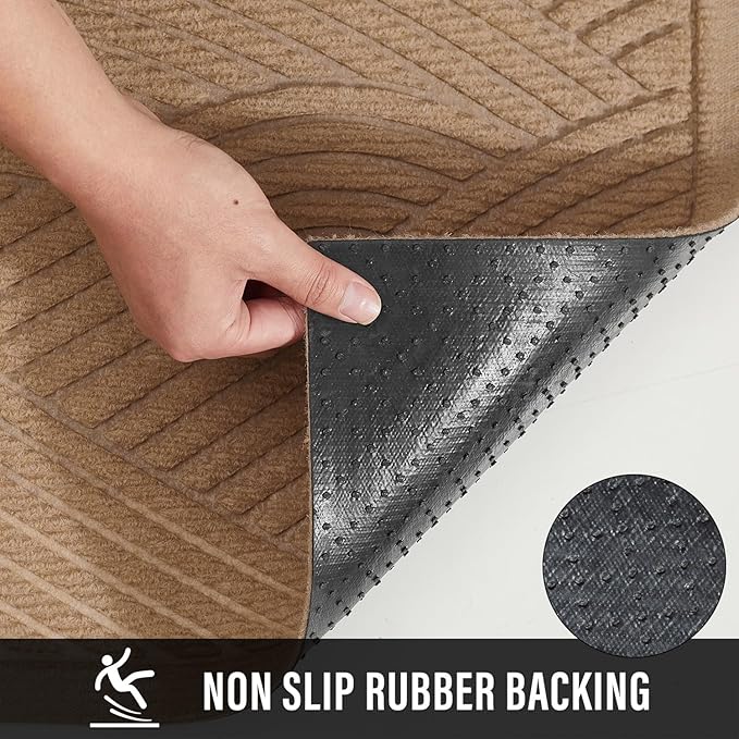 Sturdy Front Door Mat, Absorbent Muddy Dirt Resist Welcome Door Mats Outdoor Indoor, Stain and Fade Resistant, Non-Slip Backing Entry Mat Low Profile Doormat for Entryway, 60×36, Beige